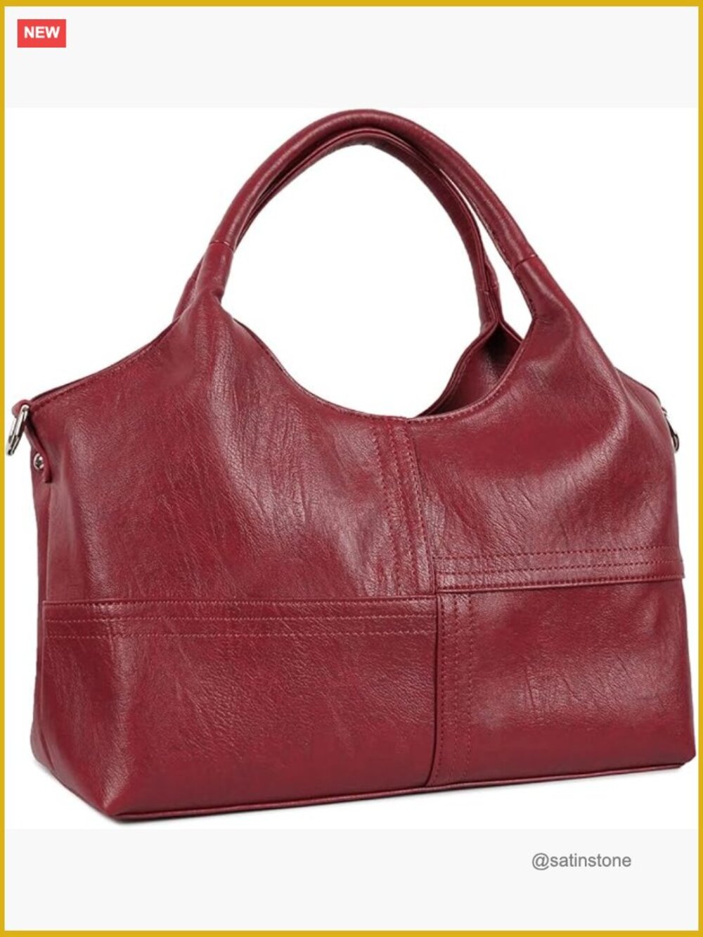 Vegan Leather Tote Hobo Bag with Detachable Strap